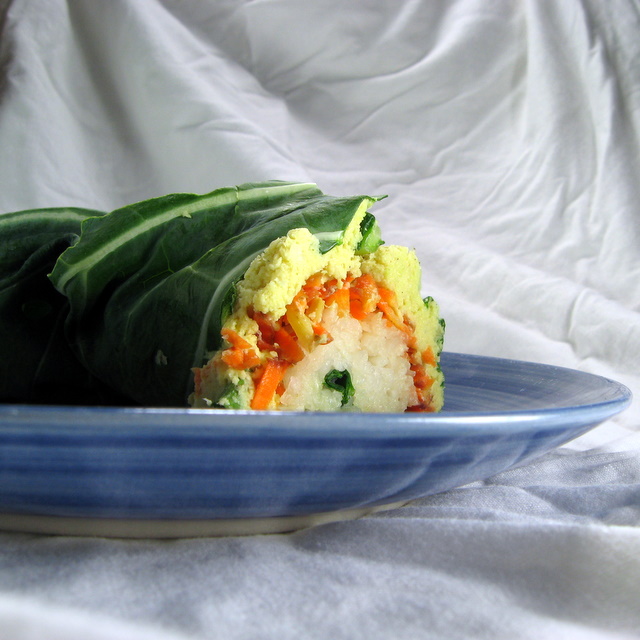 Collard Wrap with Parsnip Pate, Shredded Carrots and Shredded Jicama