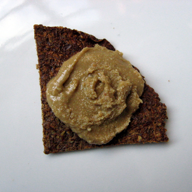 Lucuma-sweetened Sunbutter on a flax seed chip Lucuma-sweetened Sunbutter on a flax seed chip